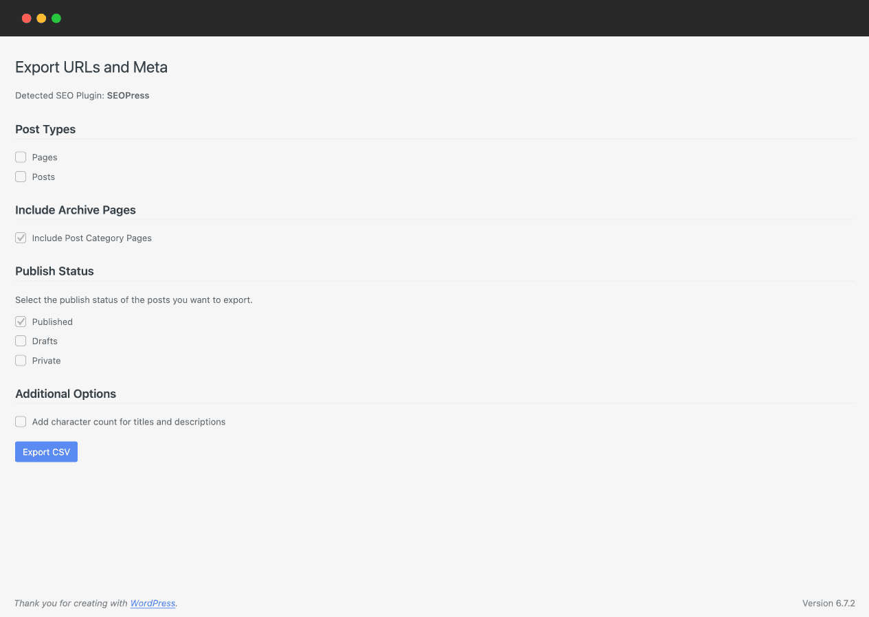 Export URLs and Meta